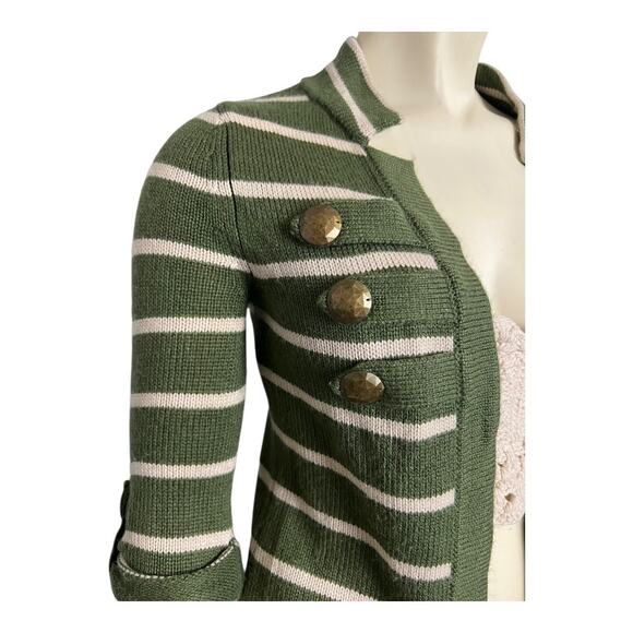 NWT Love by Design Cardigan Women's Small Olive Green Stripe Button 3/4 Sleeve - Picture 3 of 9